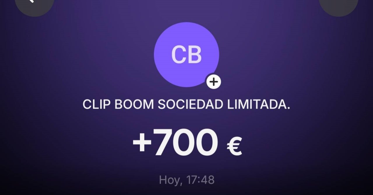 Captura de un pago de +700 € de ClipBoom compartido en la comunidad