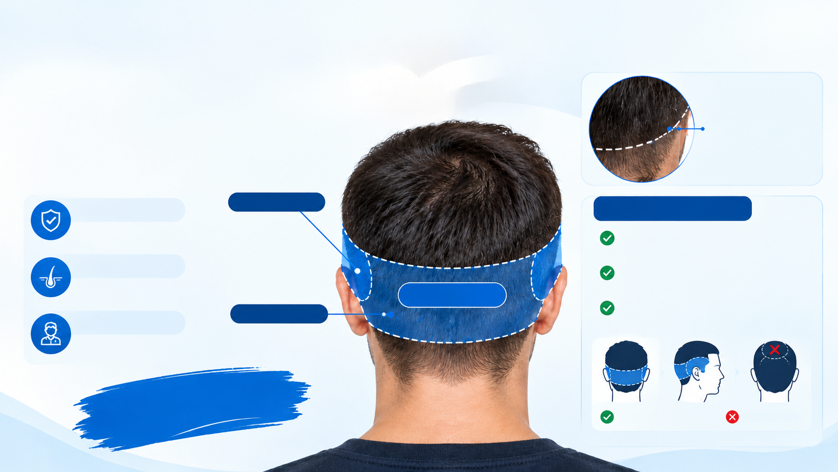Safe donor area on the scalp showing DHT-resistant occipital and parietal zones
