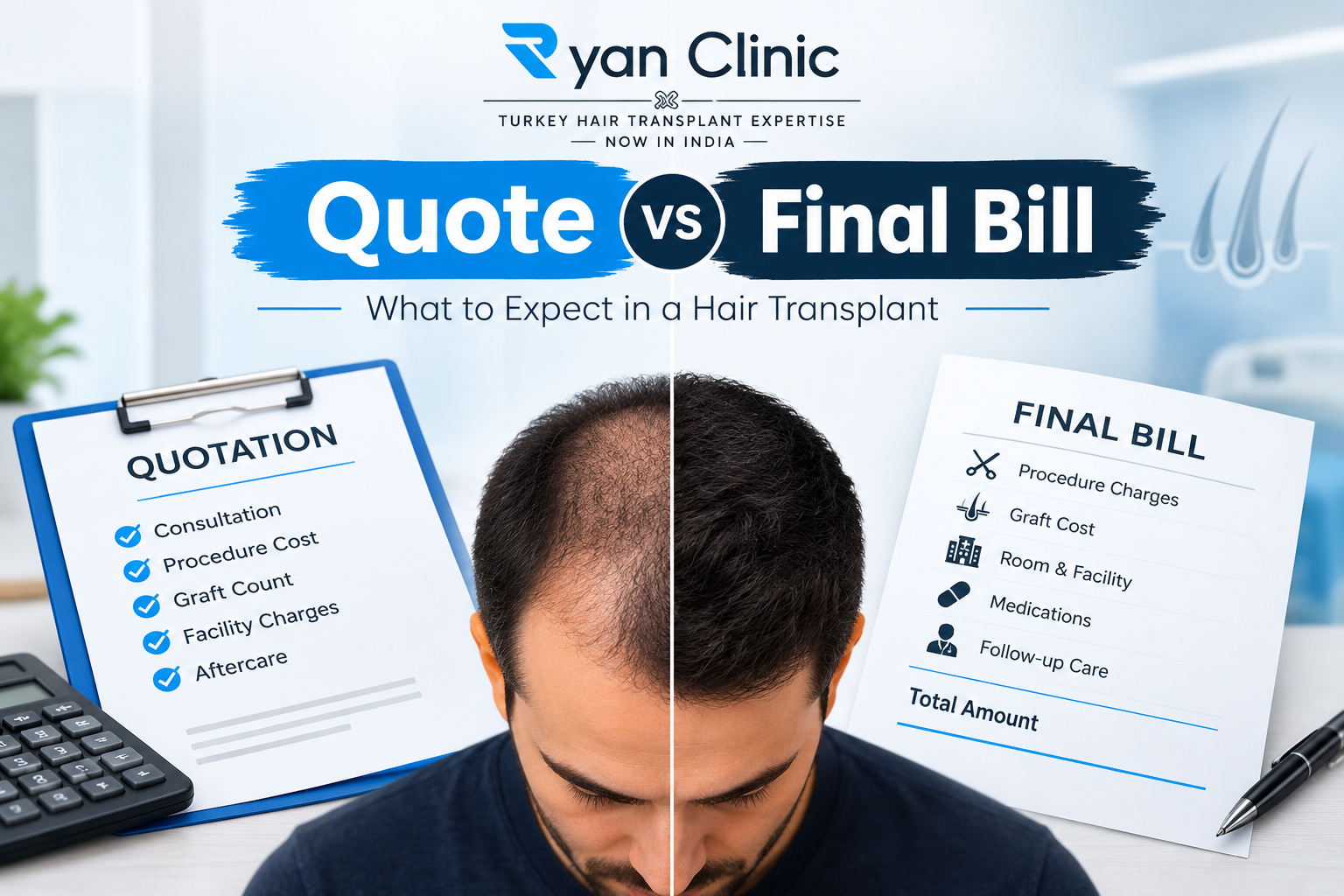 Hair transplant quote compared with final bill showing hidden charges in Delhi