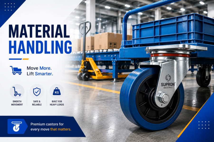 Material handling castors for pallet trucks and warehouse trolleys