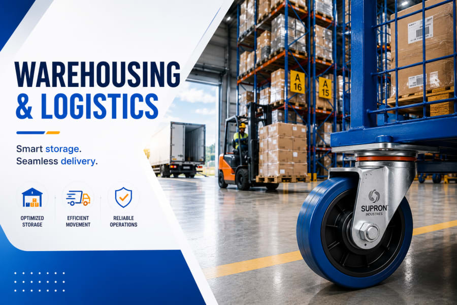 Warehousing and logistics castors for racking systems and distribution carts