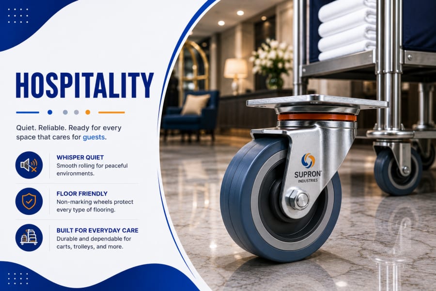 Hospitality castors for housekeeping and service trolleys