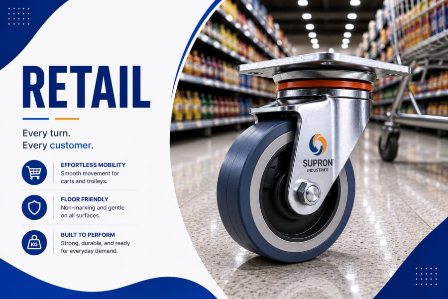 Retail shopping trolley castors for supermarkets and hypermarkets