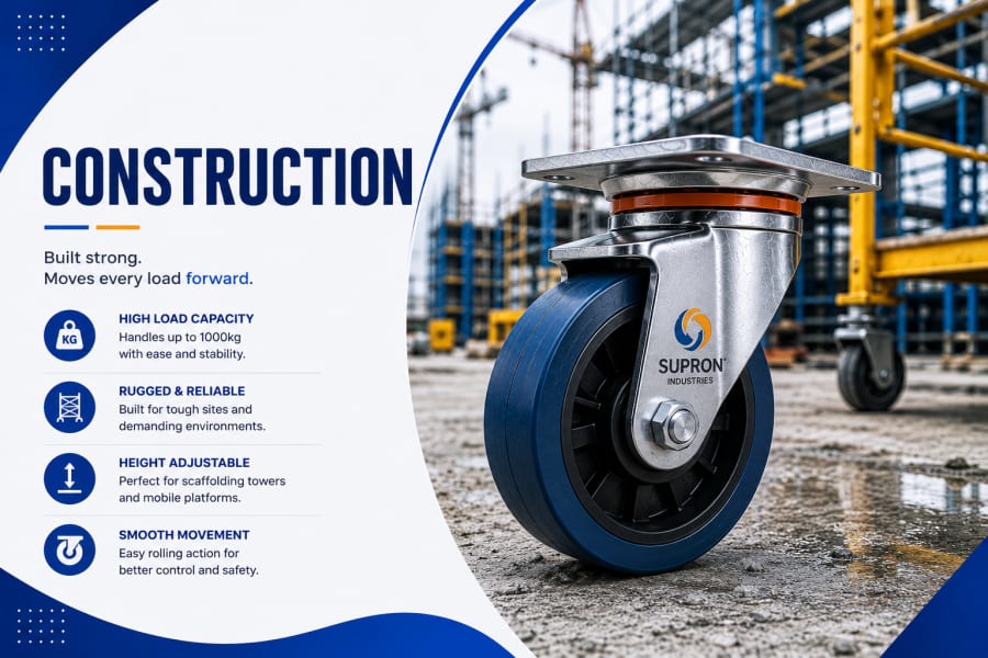 Height-adjustable construction and scaffolding castors