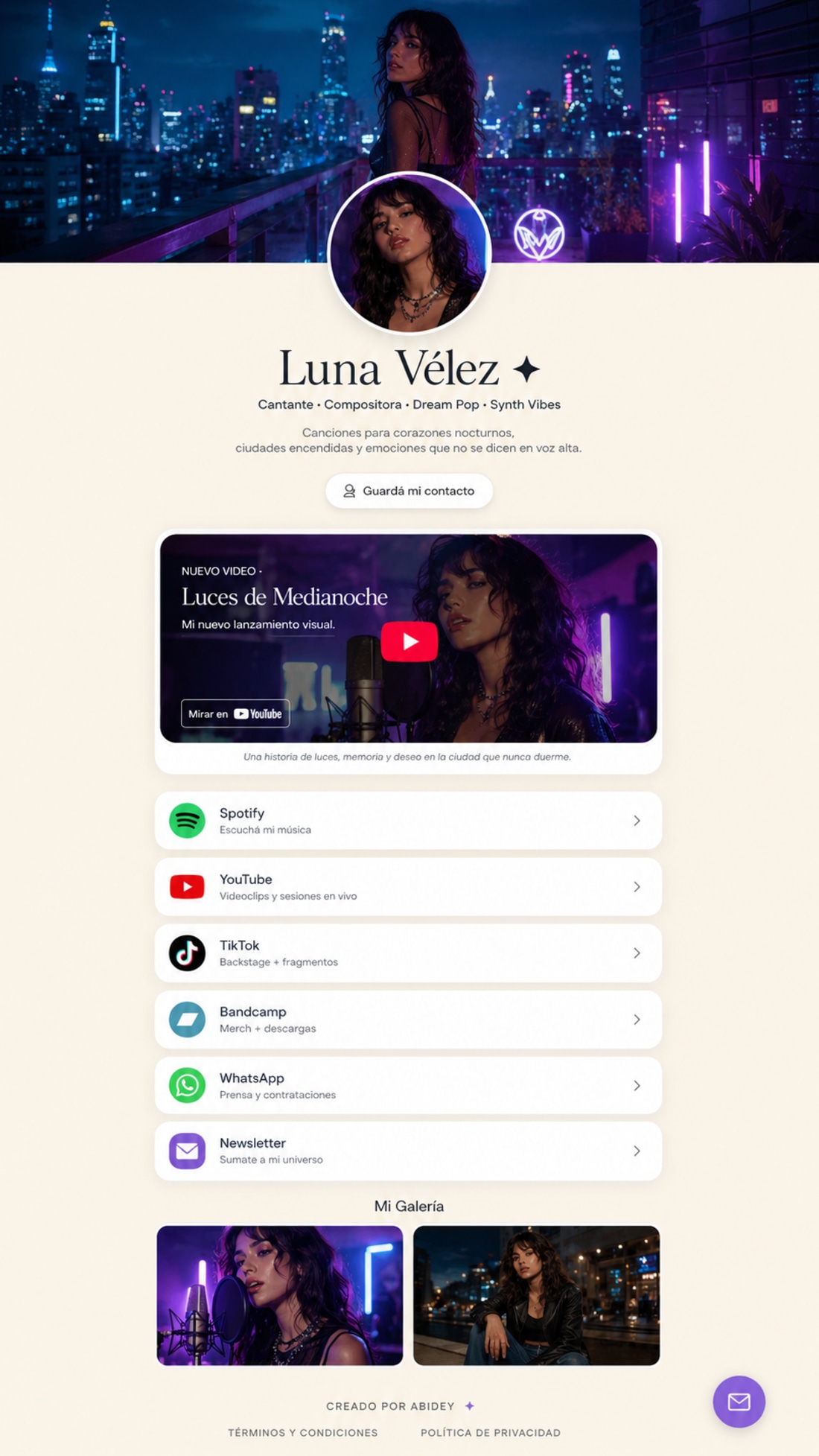 Ejemplo de perfil profesional en Abidey OS Bio