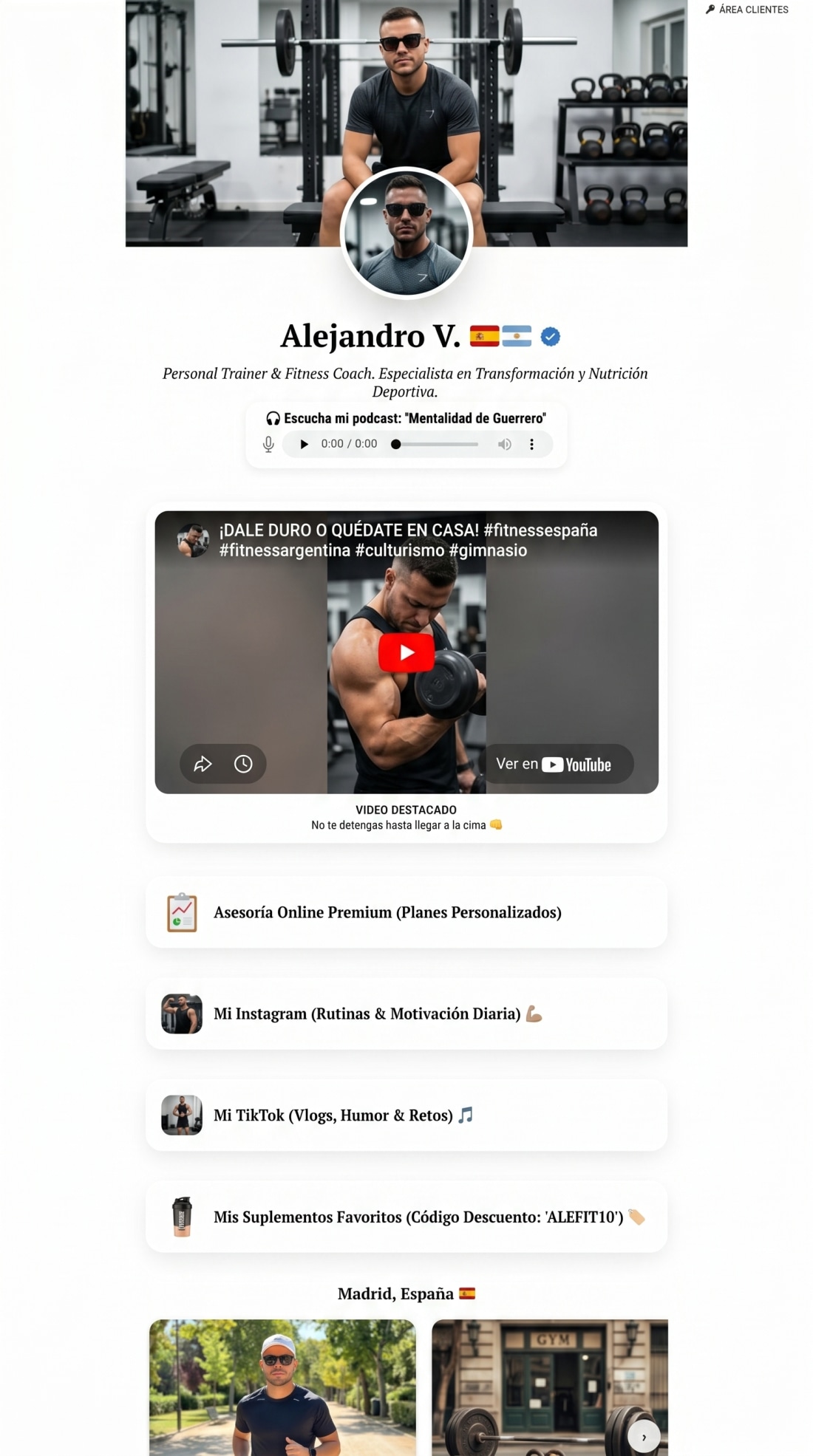 Ejemplo de perfil gym en Abidey OS Bio