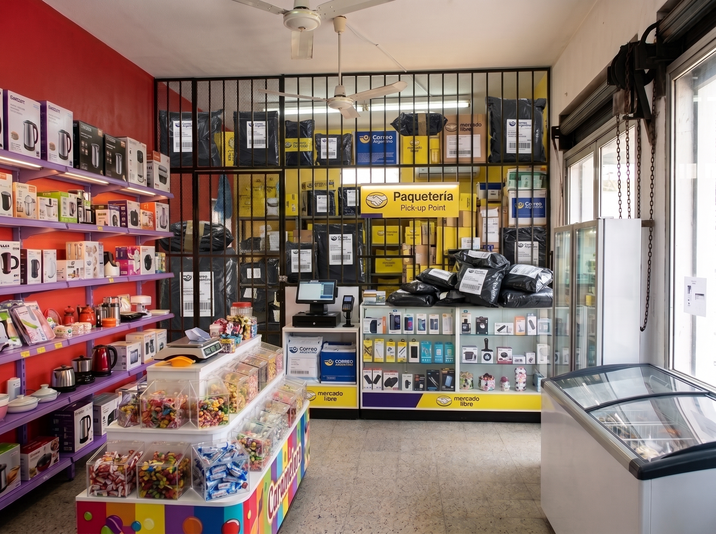 Interior del local con el sector de paquetería
