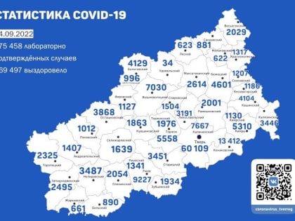 В Твери +71 зараженных. Карта коронавируса в Тверской области за 24 сентября 2022 года