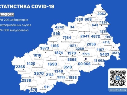 В Твери +10 зараженных. Карта коронавируса в Тверской области за 21 октября 2022 года