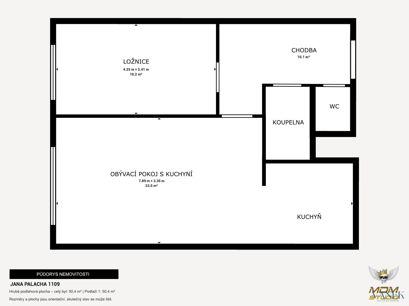 Pronájem zcela nového bytu 2+kk, 51 m² – po kompletní rekonstrukci, první nájemce — Půdorys