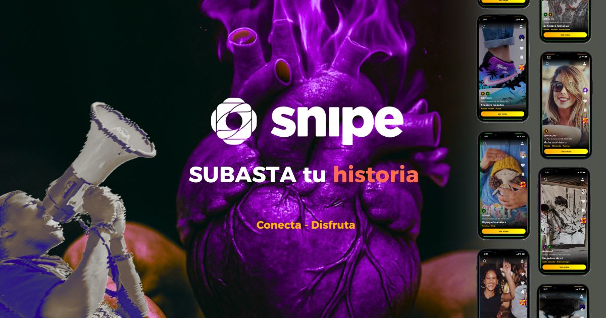 Lanzamiento de Snipe con chispa encendida sobre degradado morado y naranja
