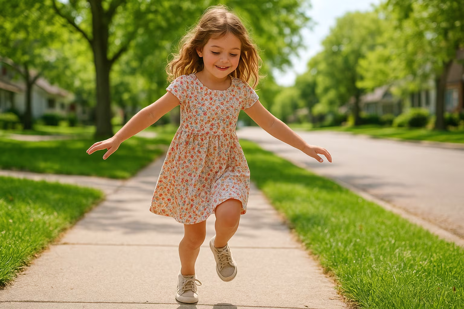 Jeune fille sautillant dans une robe décontractée