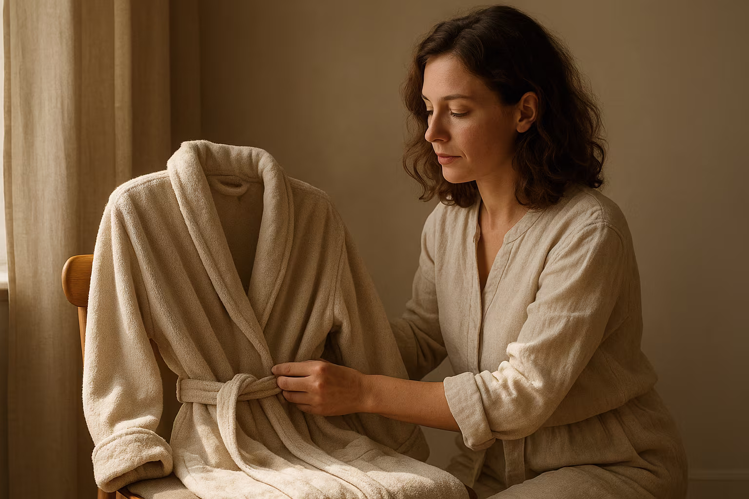 Lingerie et robe douce sur une chaise en lumière naturelle