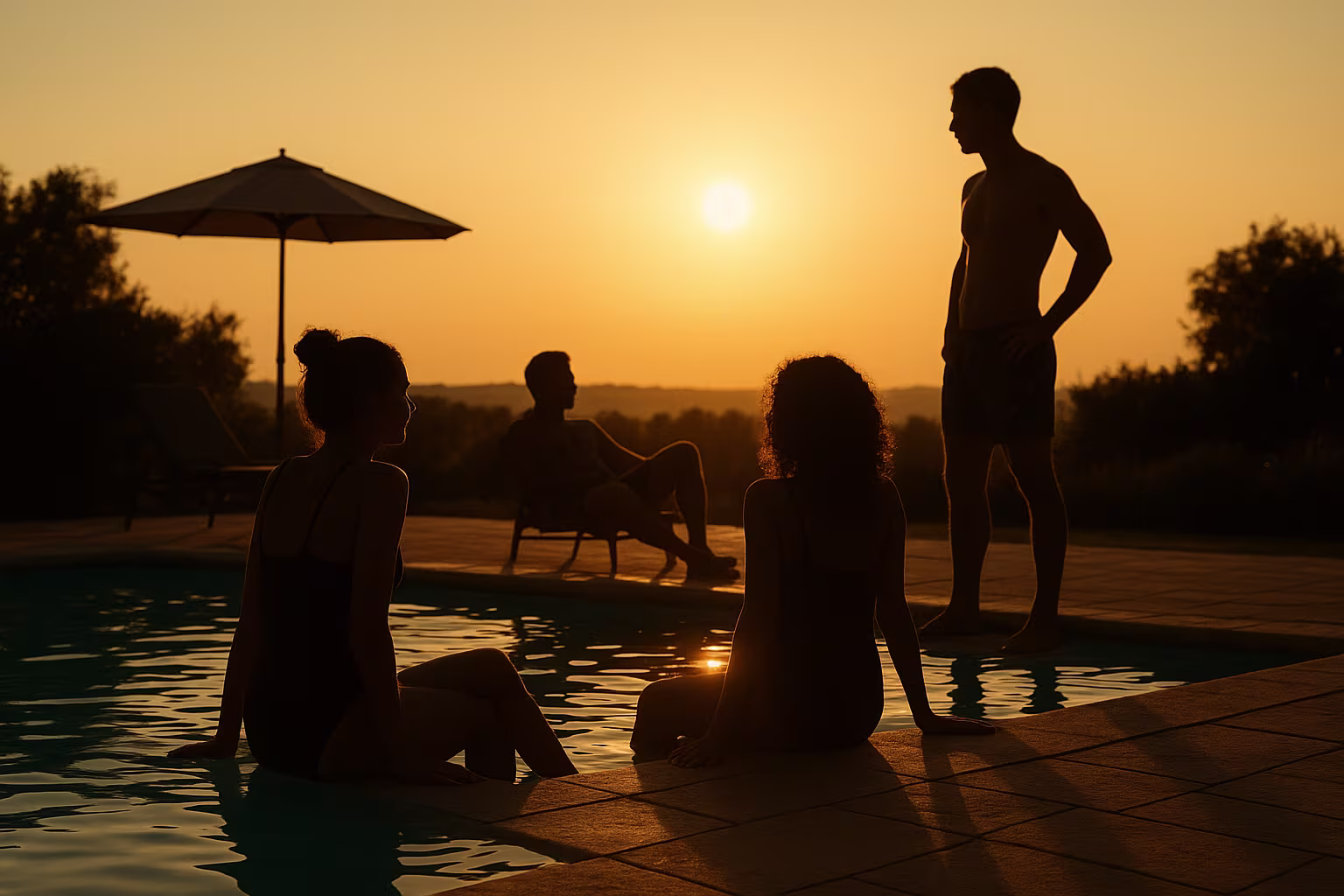 Personnes au bord d'une piscine en maillots de bain
