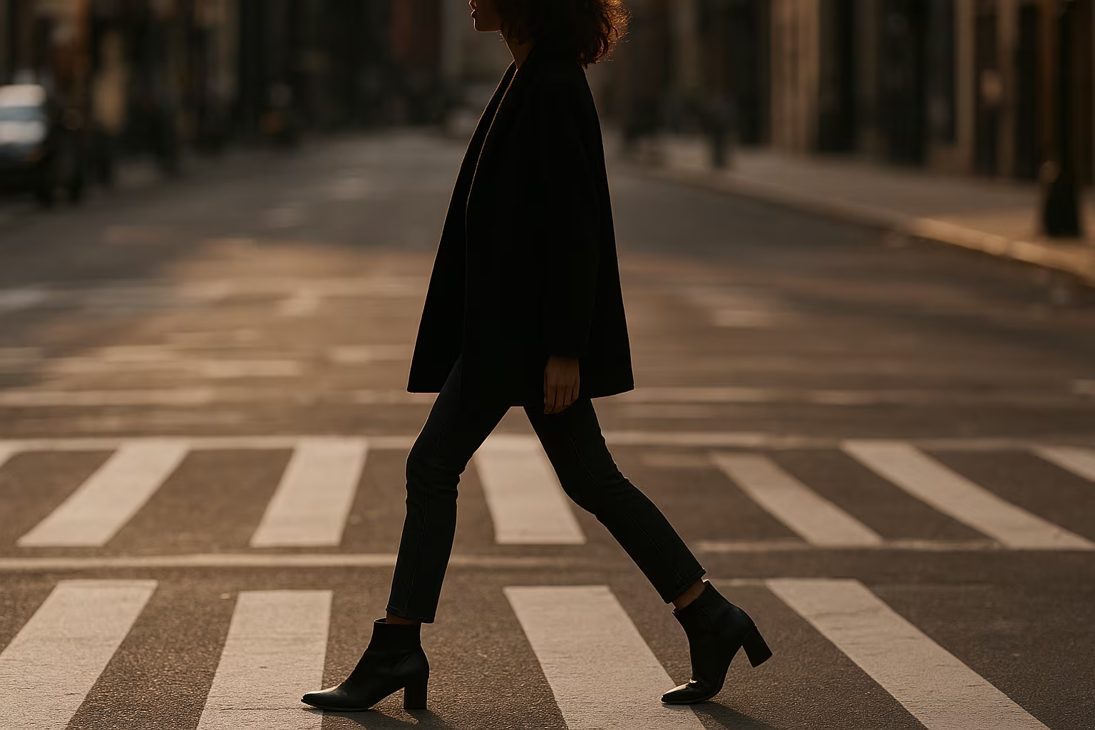 Femme traversant un passage piéton en bottines