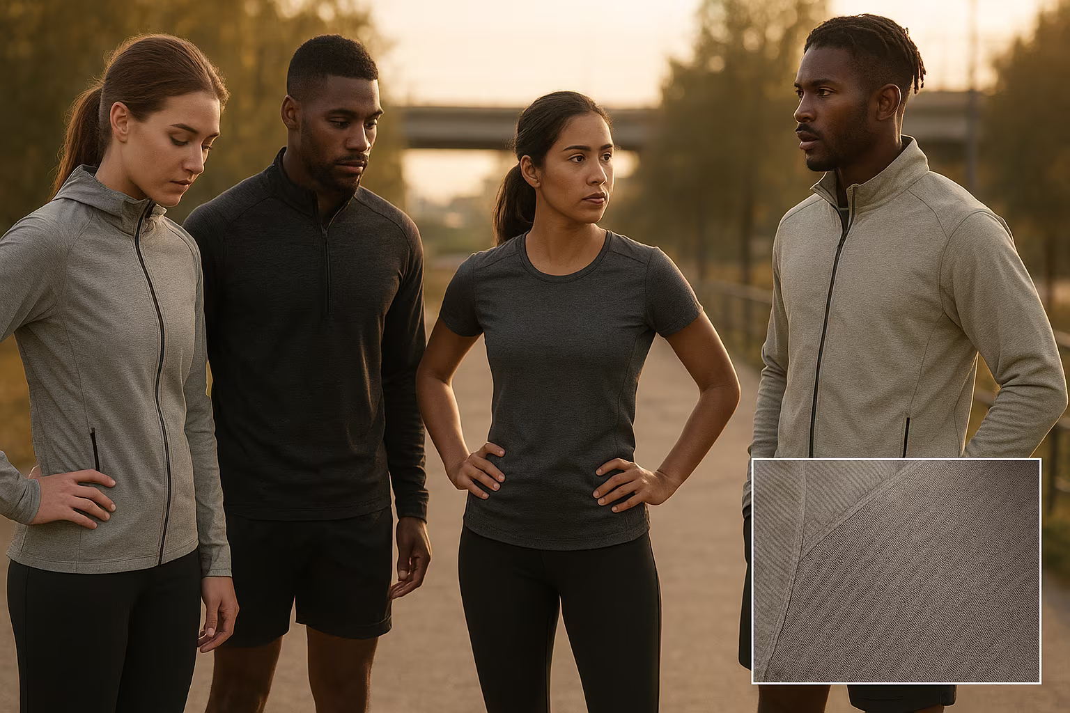 Coureurs portant différents vêtements de running montrant tissus techniques, couches et éléments réfléchissants