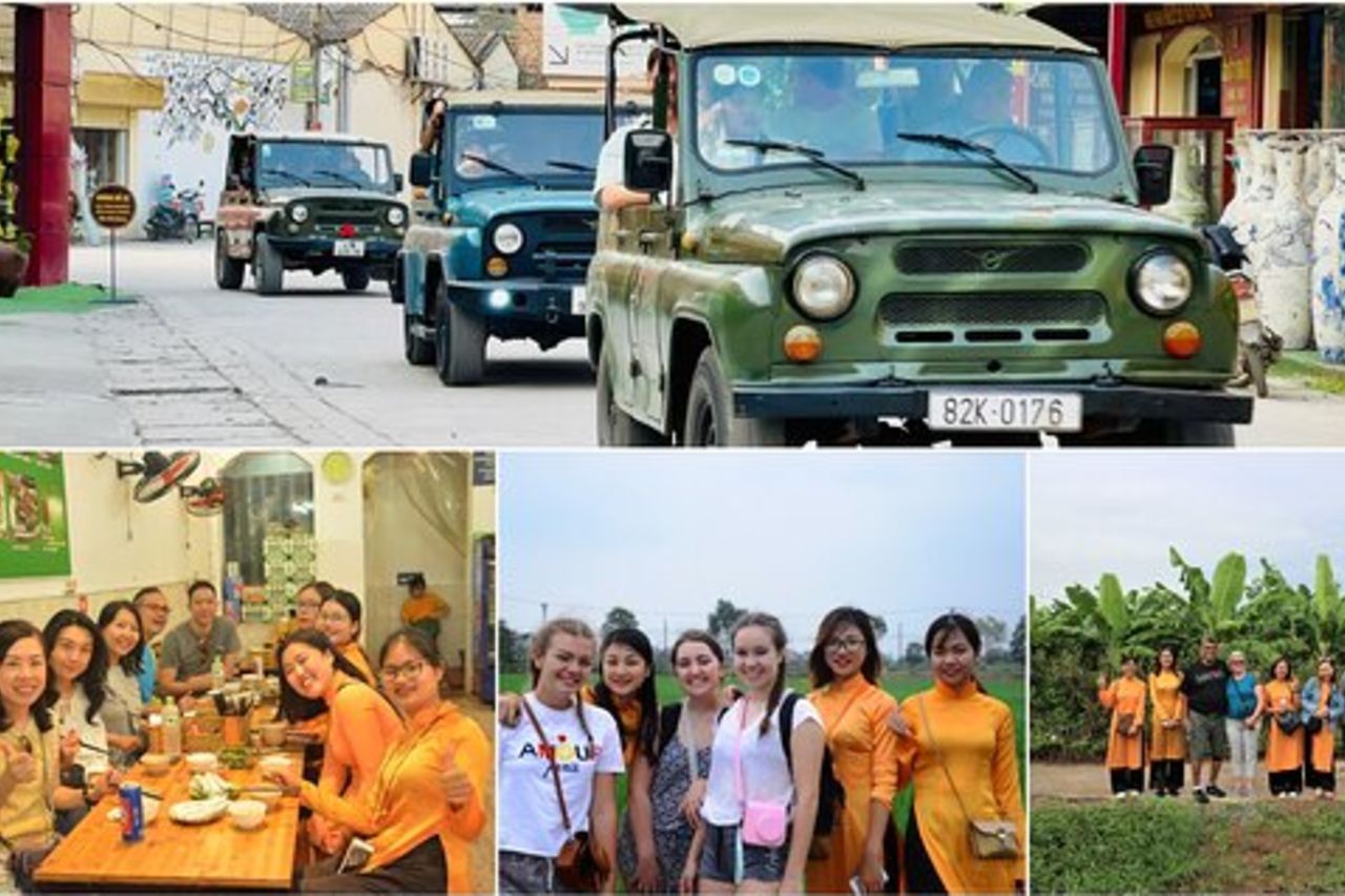 Tour in Jeep ad Hanoi guidati da donne: città e fiume rosso mezza giornata