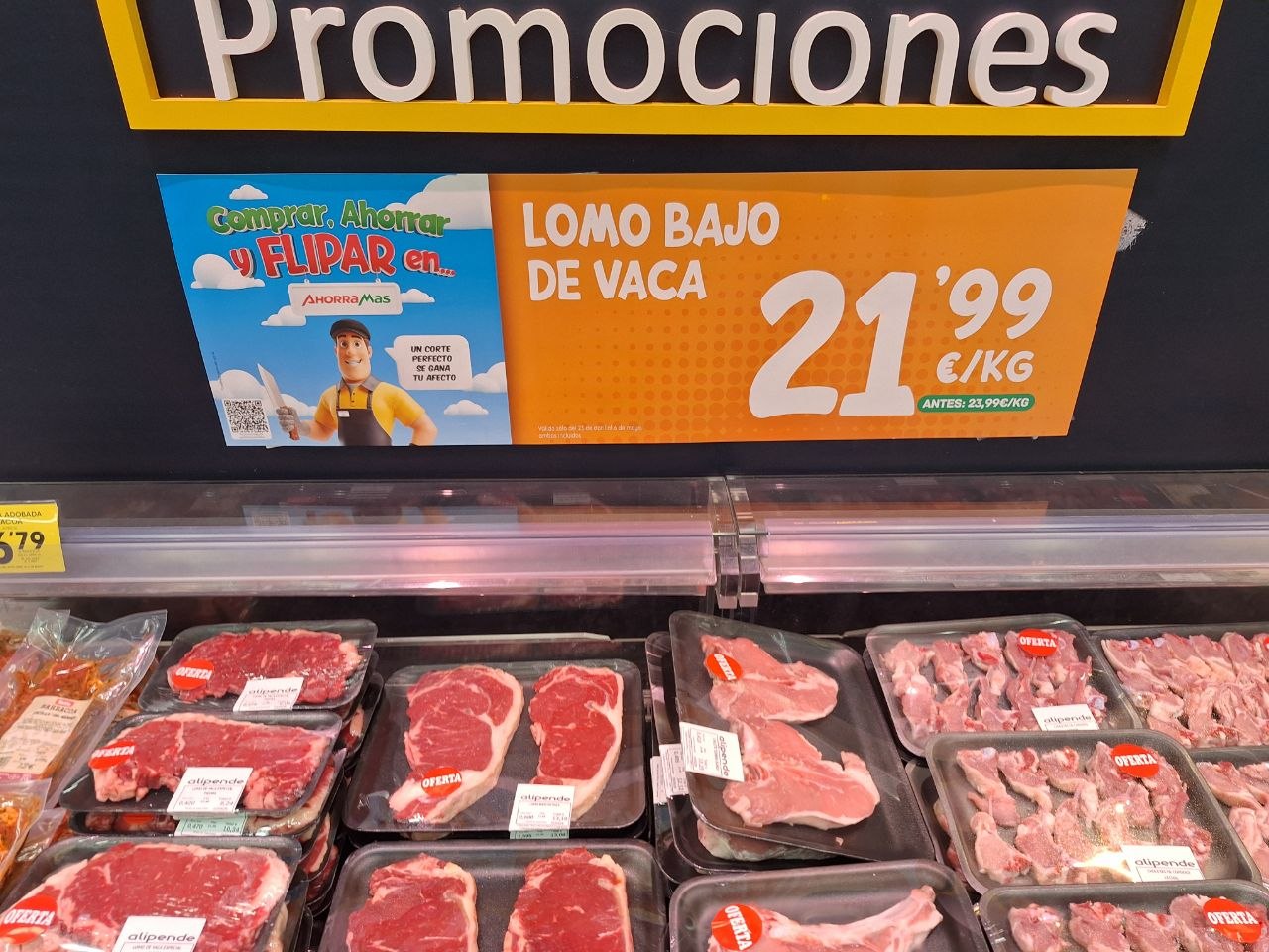 Lomo bajo de vaca en el mostrador de Ahorramás
