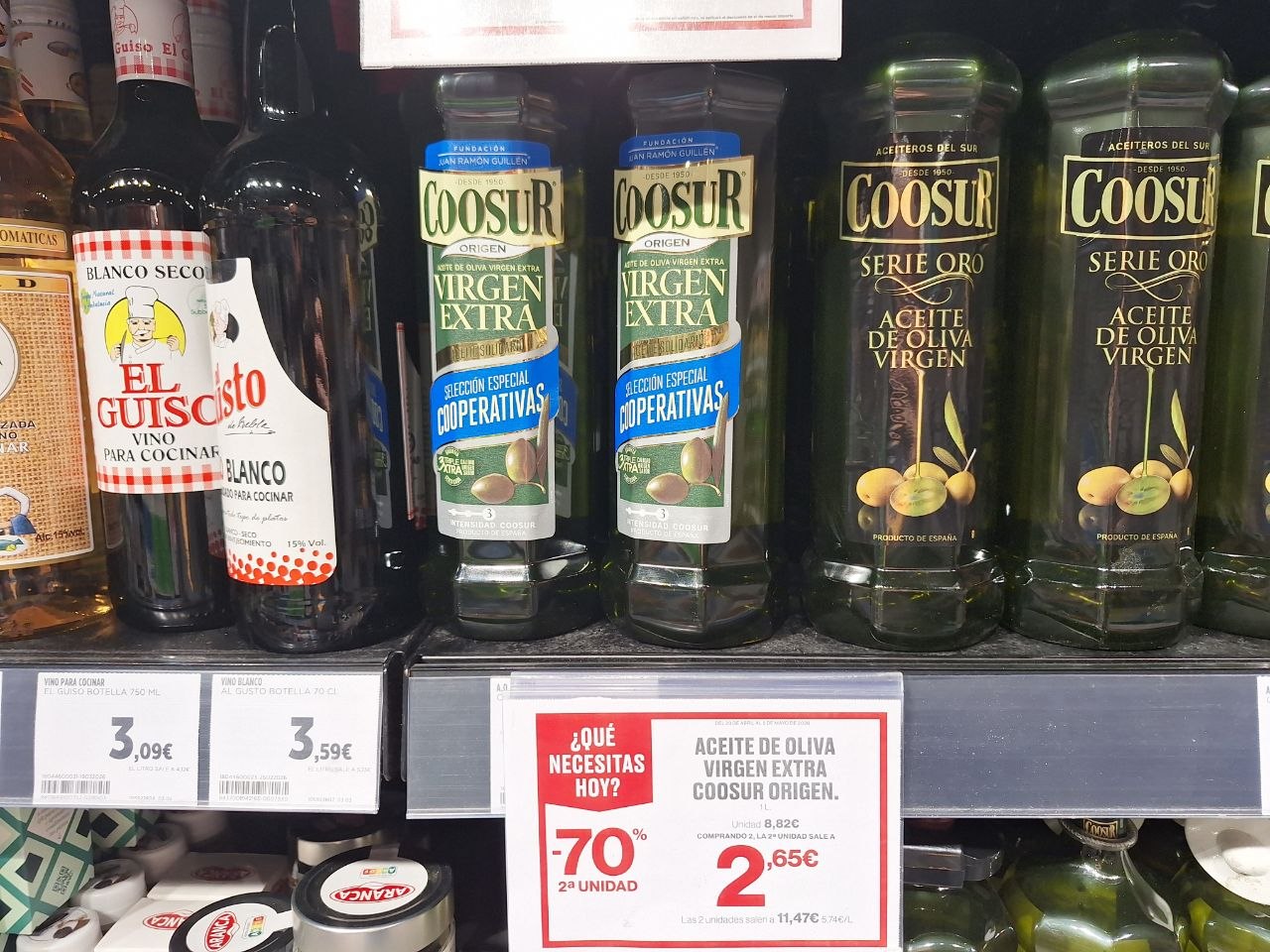 Precio aceite Coosur promoción segunda unidad