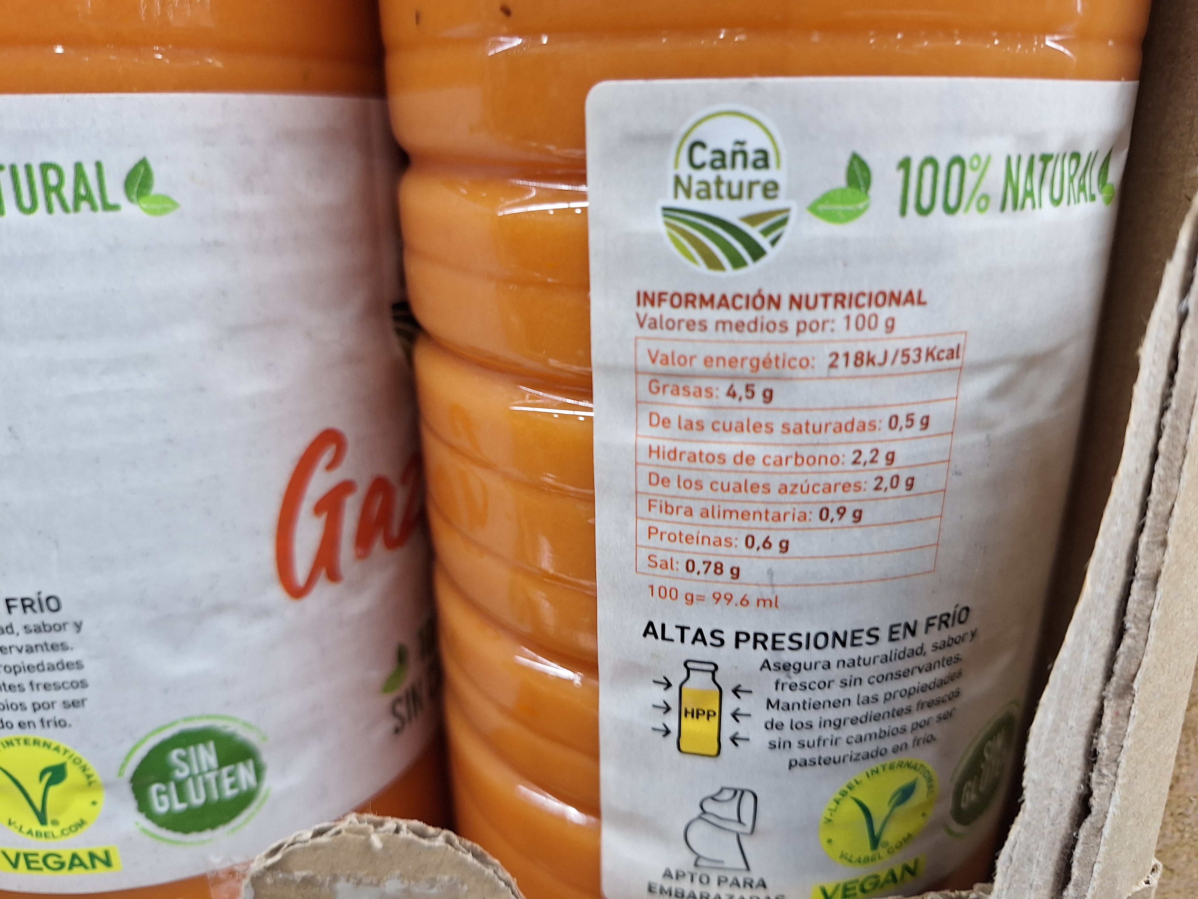 Gazpacho Caña Nature ingredientes naturales
