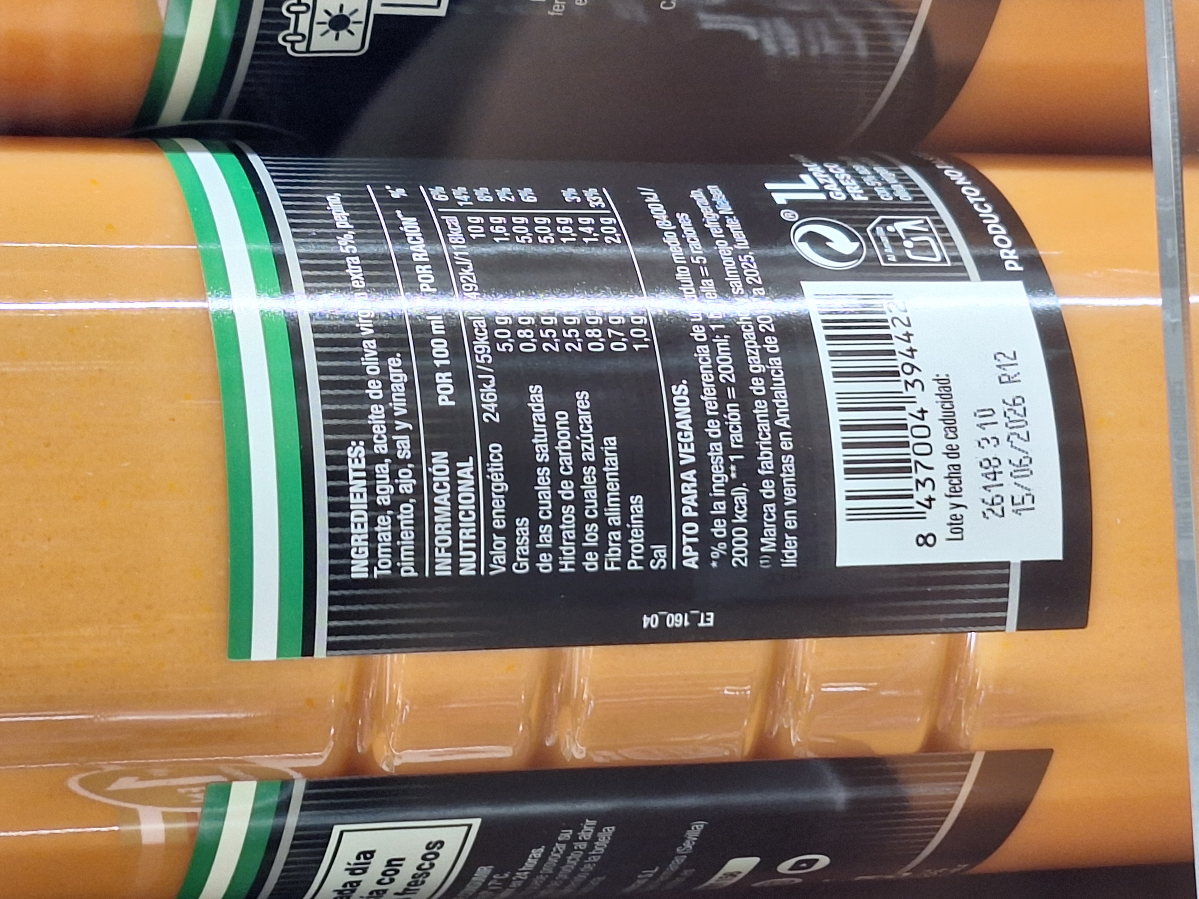 Etiqueta del gazpacho García Millán con ingredientes