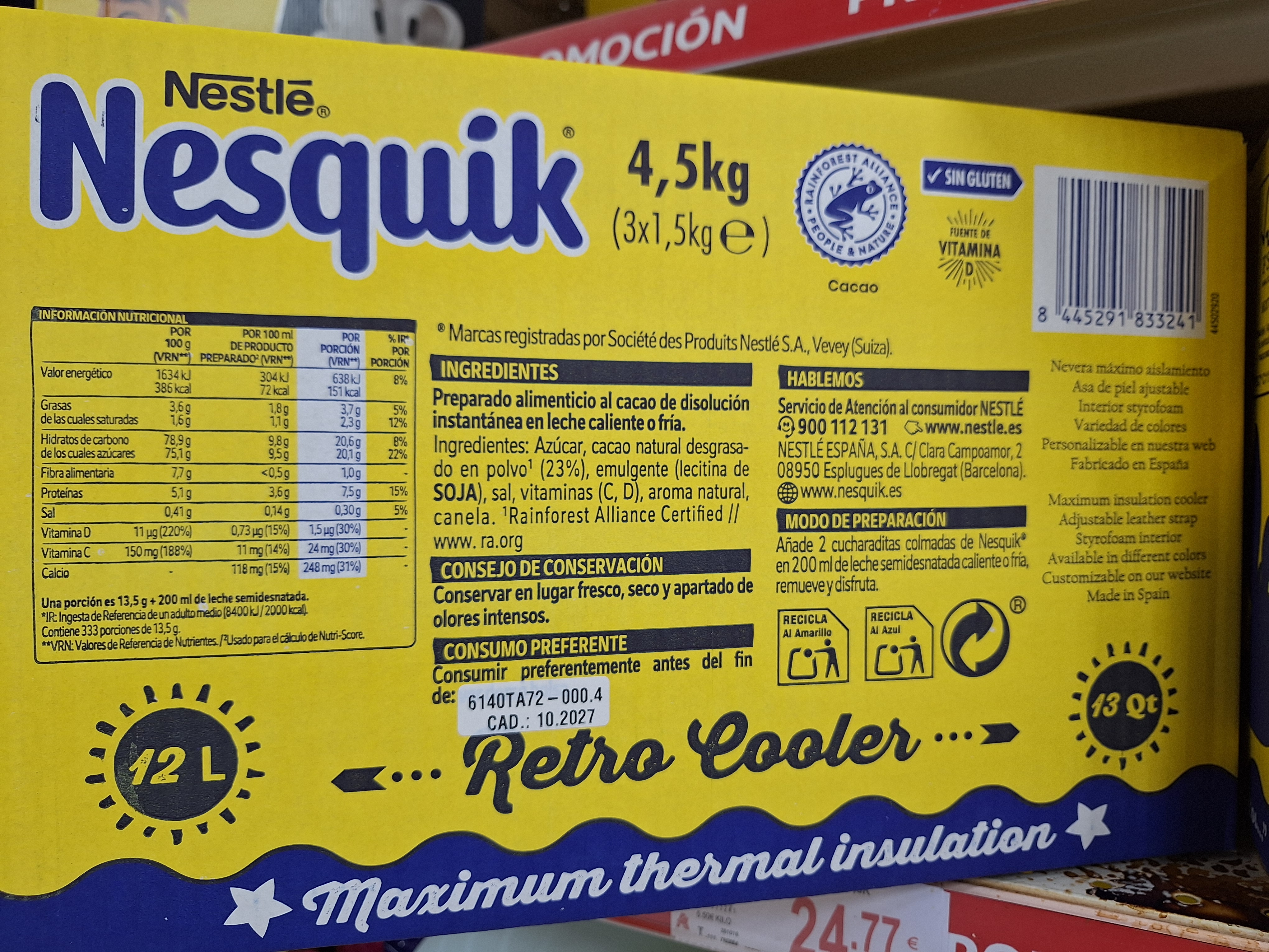 Detalle del pack Nesquik Polarbox con bolsas de cacao soluble