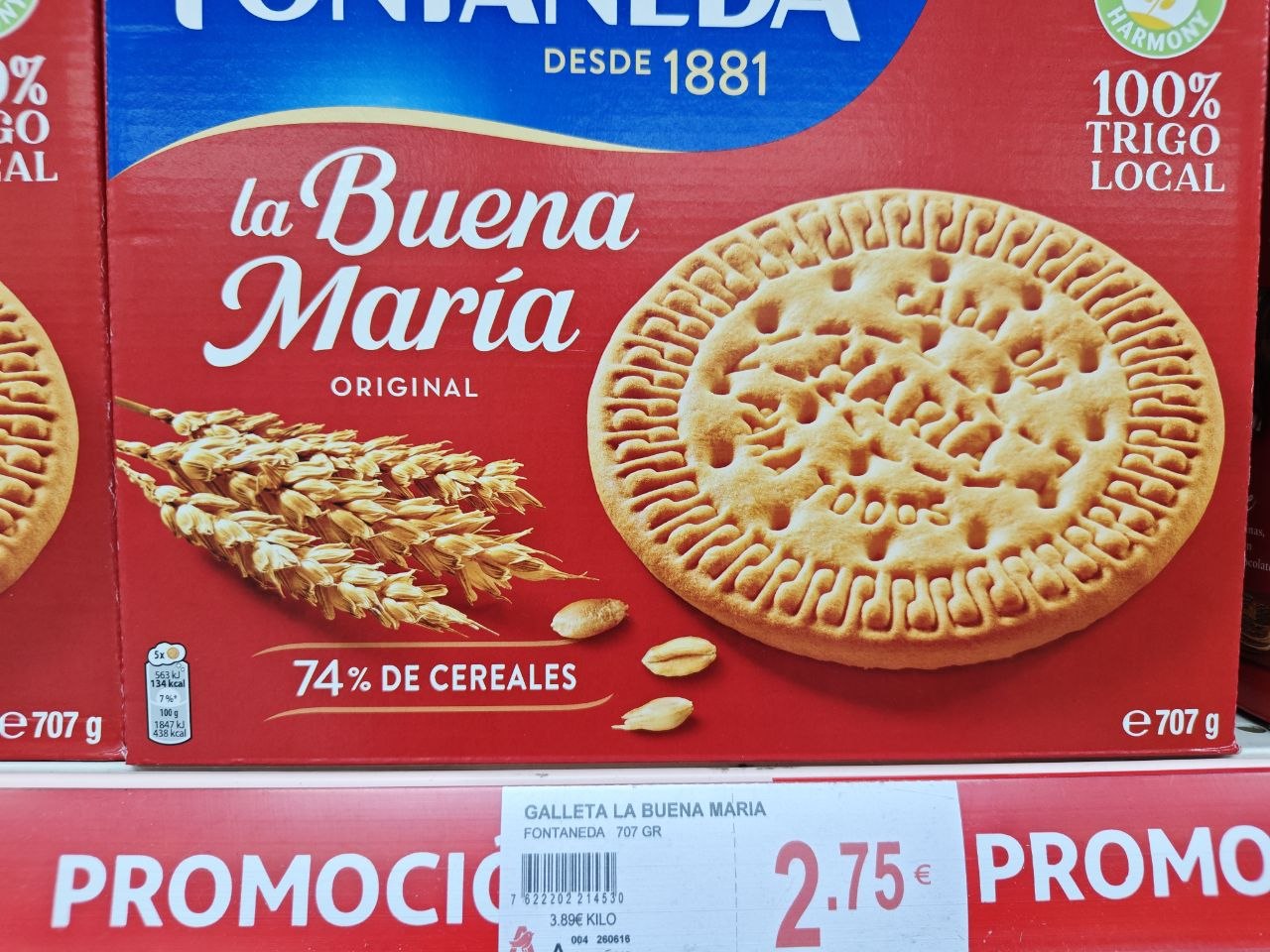 Detalle del paquete Fontaneda La Buena María con información de la promoción lata coleccionable