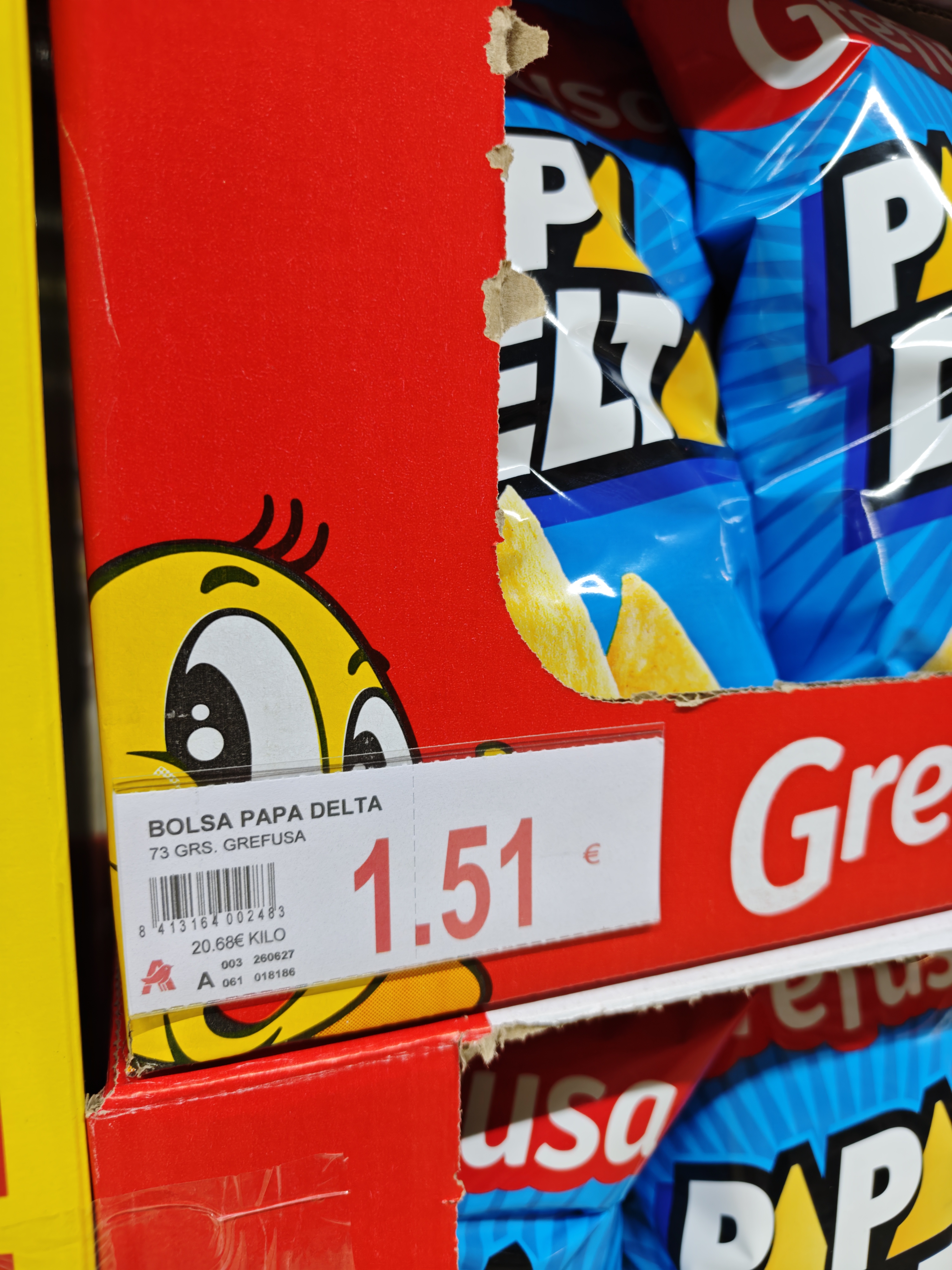 Bolsas de Gublins y Papa Delta Grefusa en el lineal de Alcampo