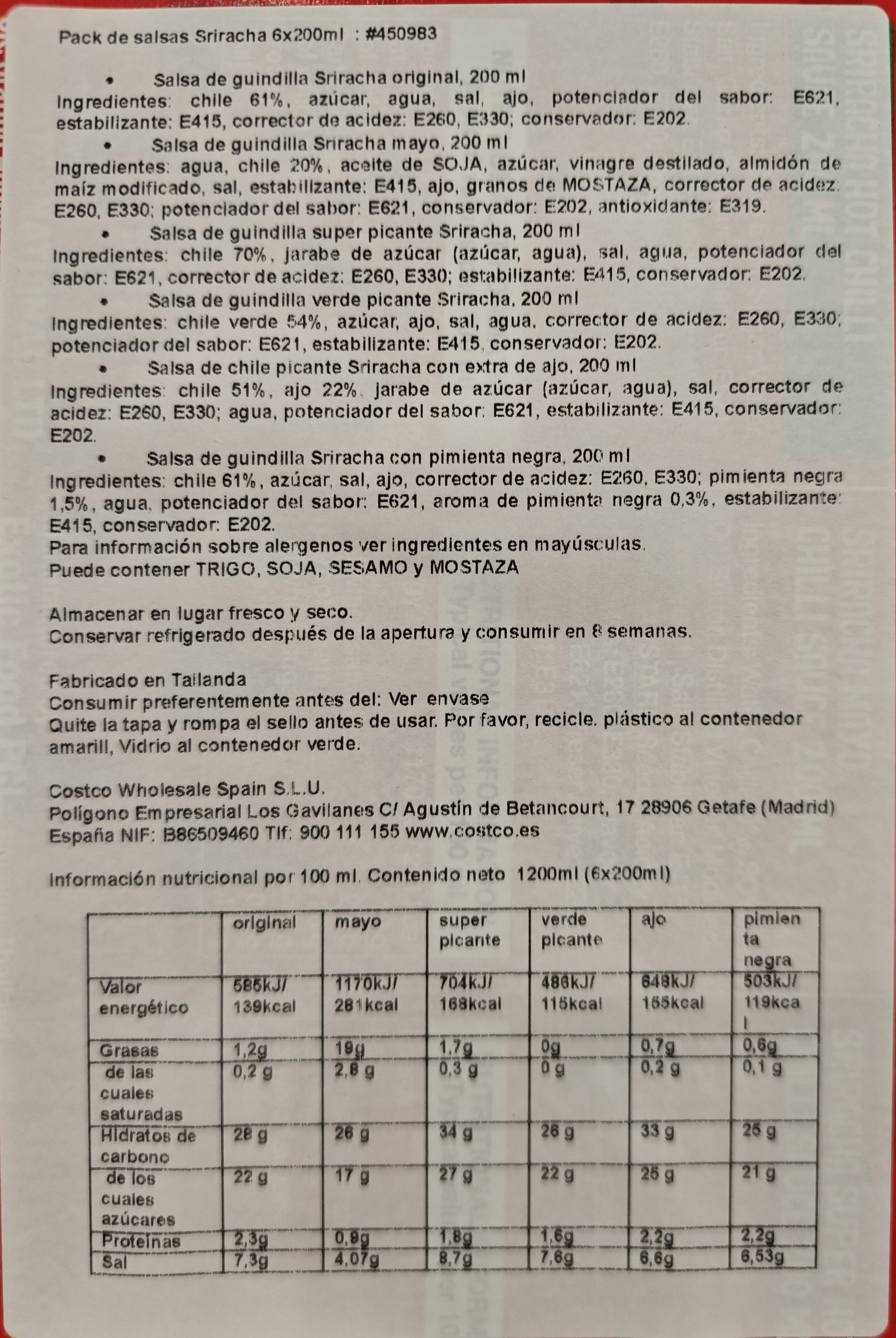 Precio del pack Flying Goose Sriracha en Costco