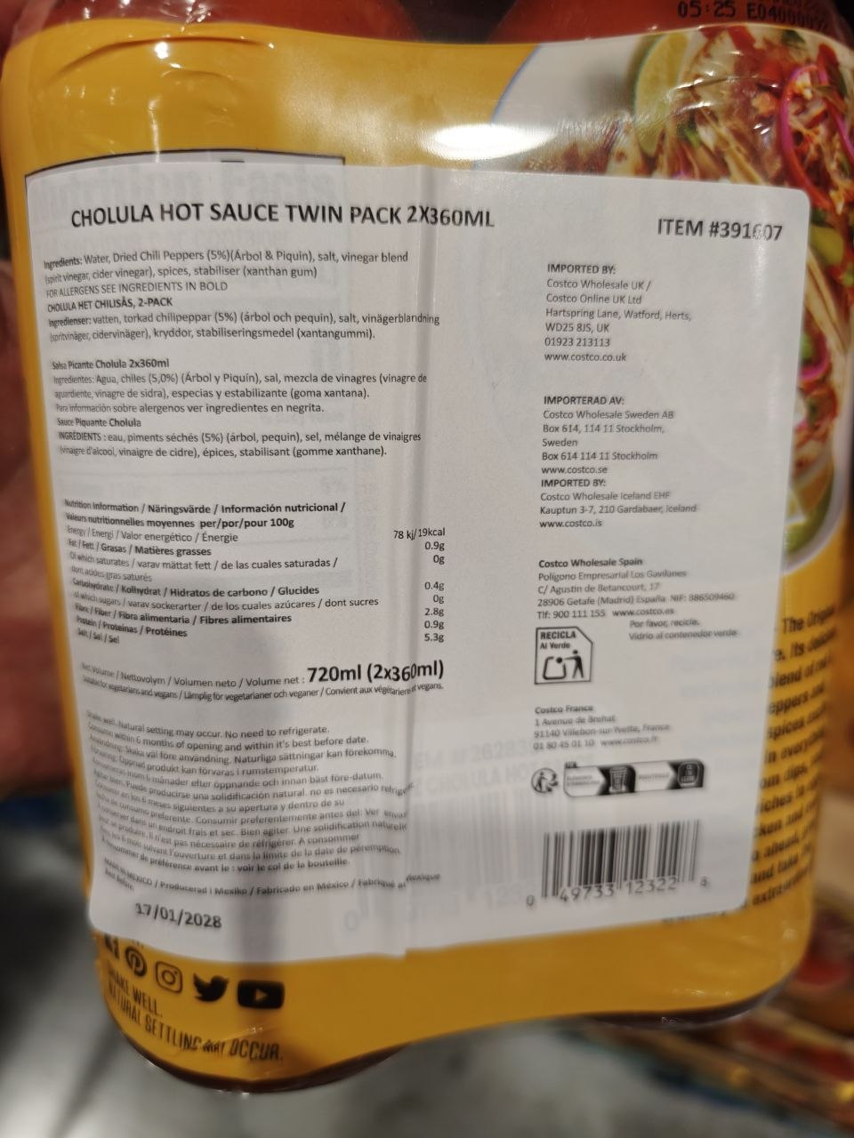 Pack doble de Cholula Hot Sauce en Costco
