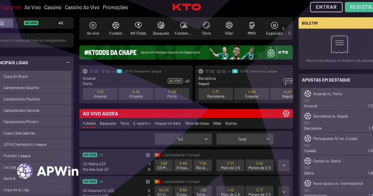 Tela inicial da página da KTO apostas esportivas