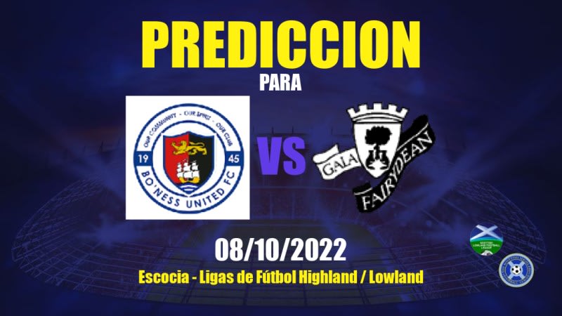 Predicciones para Bo'ness United vs Gala Fairydean Rovers: 08/10/2022 - Escocia Ligas de Fútbol Highland / Lowland