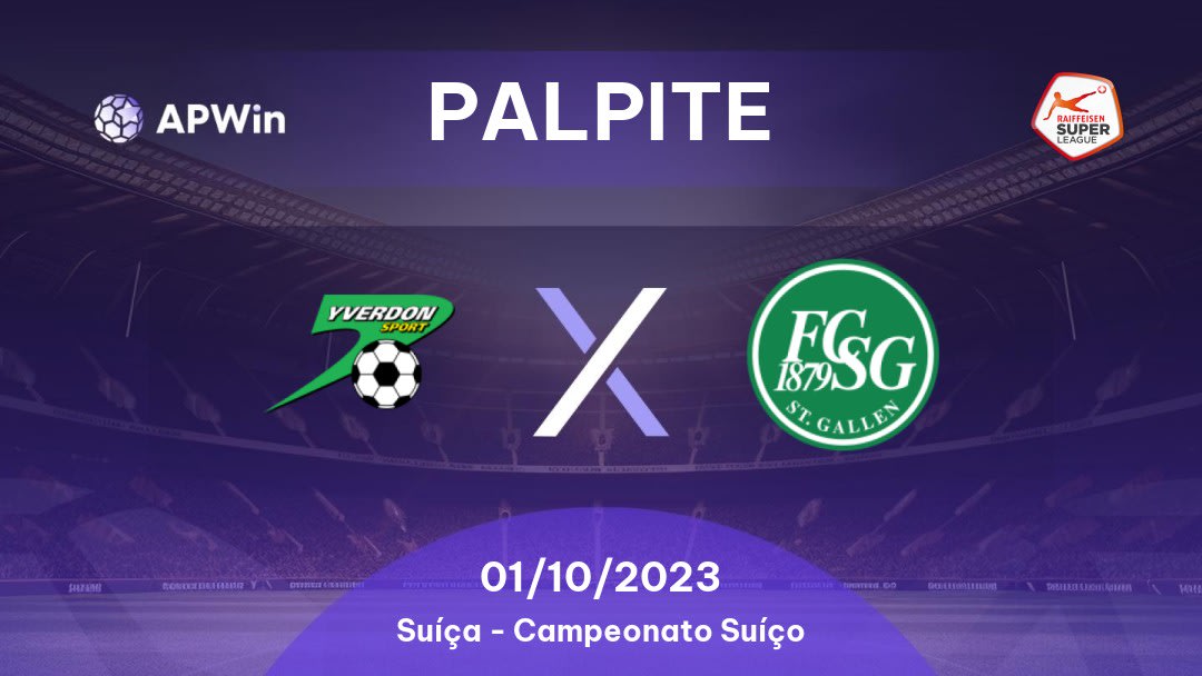 Palpite Yverdon Sport x St. Gallen: 01/10/2023 - Campeonato Suíço