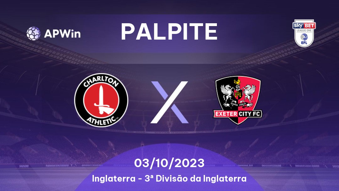 Palpite Charlton Athletic x Exeter City: 10/09/2022 - Inglaterra League One