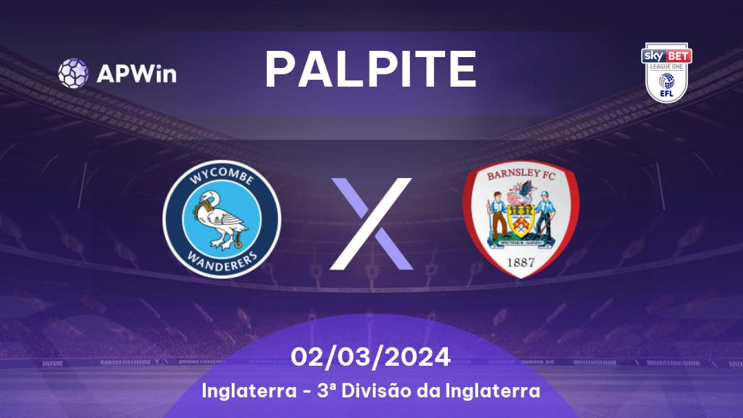 Palpite Wycombe Wanderers x Barnsley: 18/03/2023 - 3ª Divisão da Inglaterra