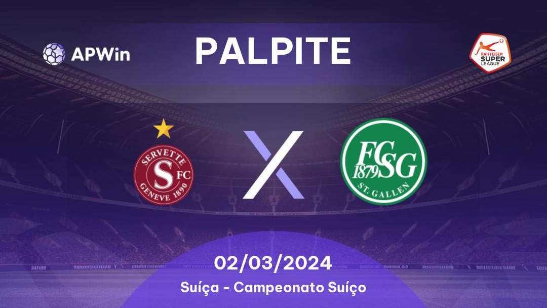 Palpite Servette x St. Gallen: 12/08/2023 - Campeonato Suíço