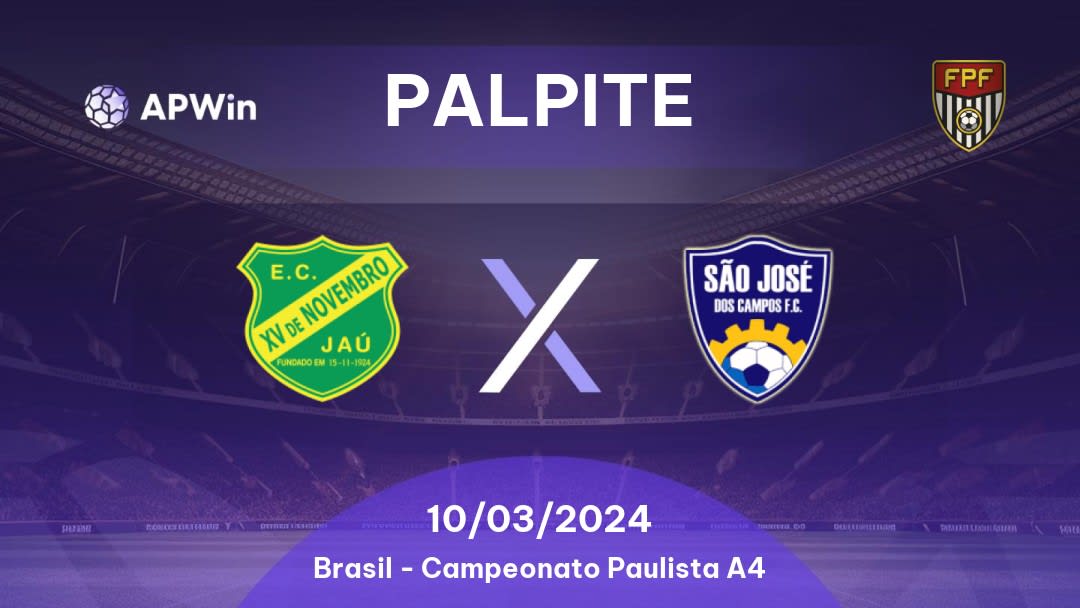 Palpite XV de Jau x São José FC: 19/08/2023 - Campeonato Paulista 2ª Divisão (Sub 23)