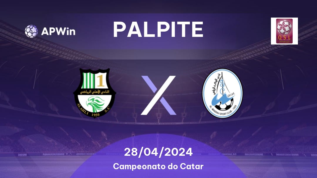 Palpite Al Ahli x Al Wakrah: 28/04/2024 - Campeonato do Catar