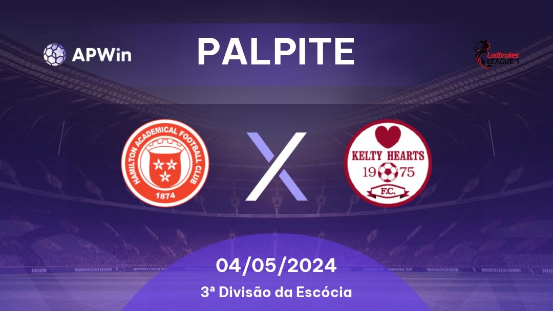 Palpite Hamilton Academical x Kelty Hearts: 04/05/2024 - 3ª Divisão da Escócia