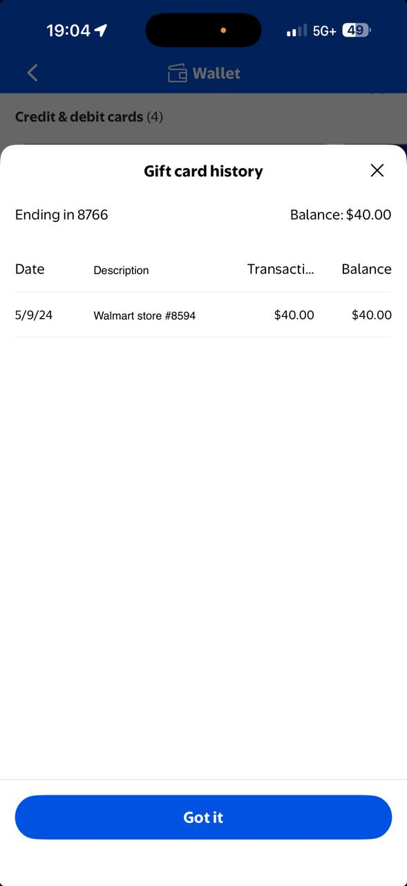 Walmart $40 balance confirmed