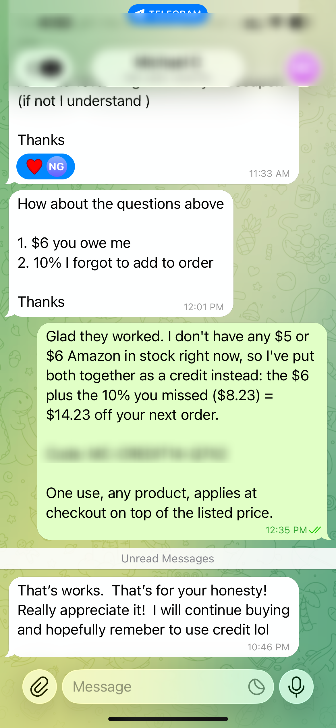 Amazon cards worked, credit issued