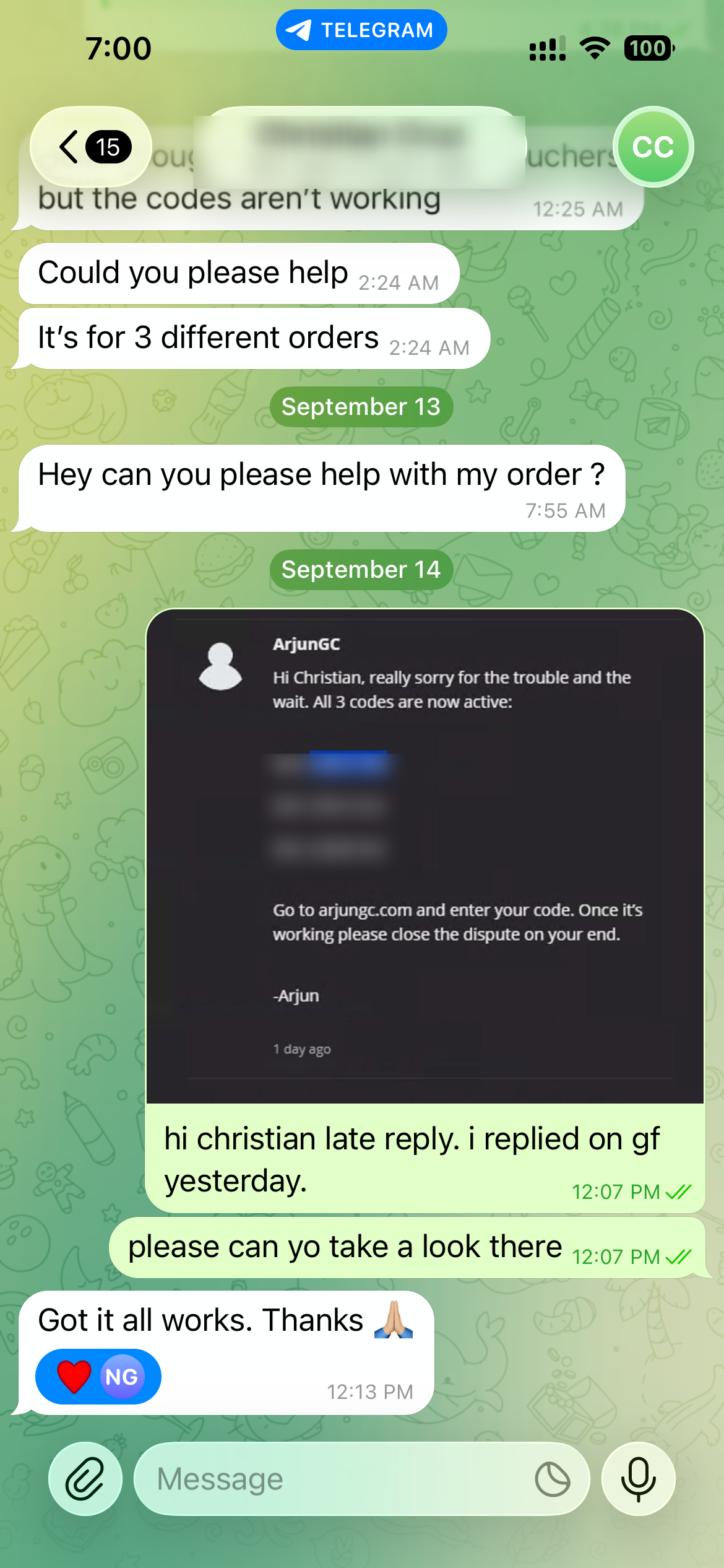 Codes reactivated on 3 orders