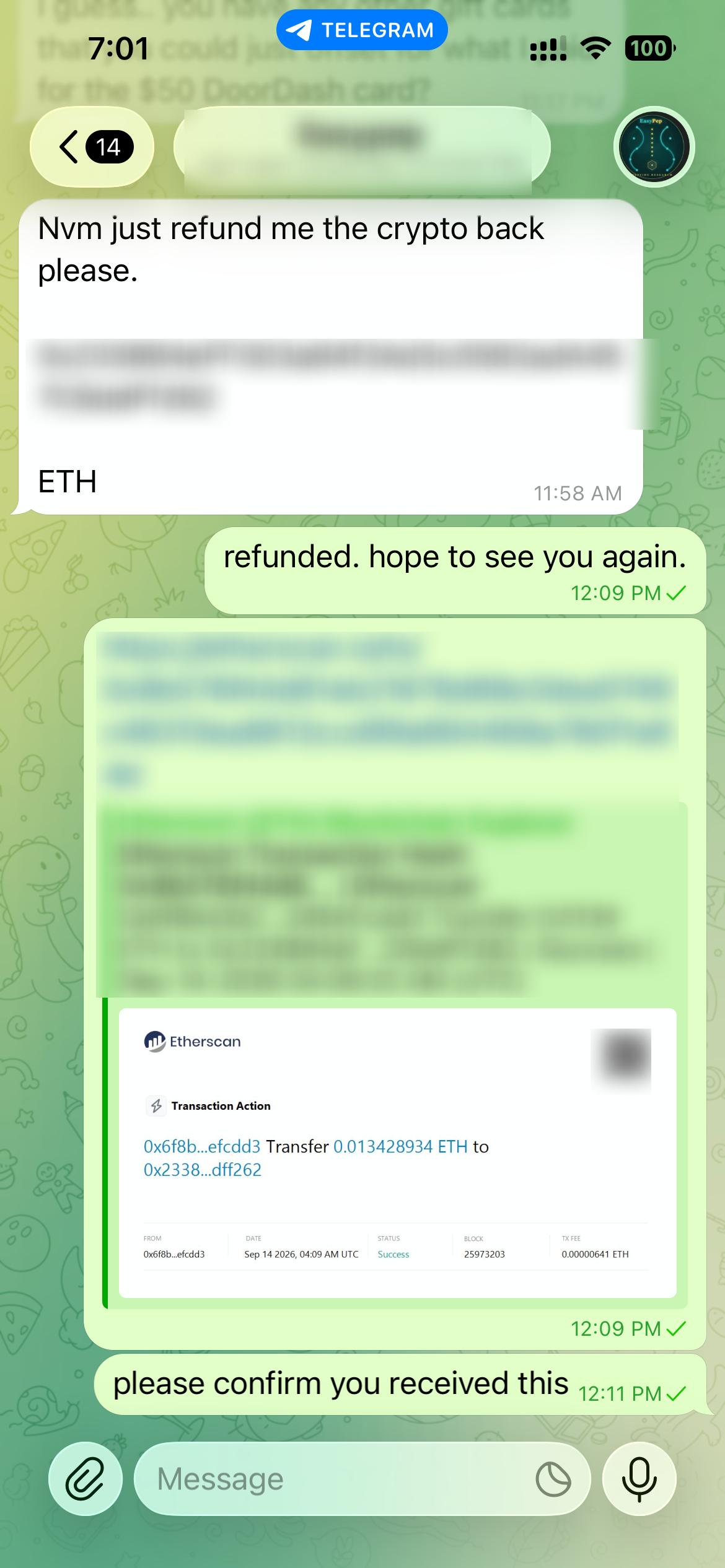 ETH refund on chain