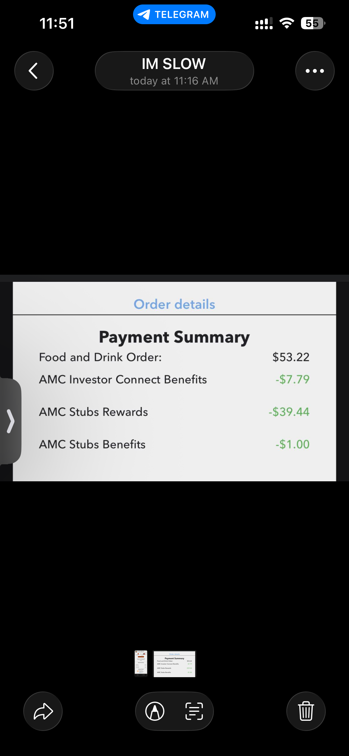 AMC concessions paid with Stubs rewards