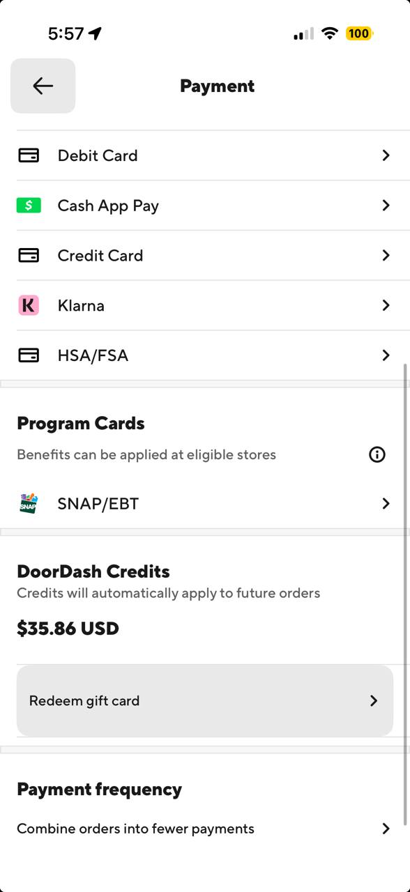DoorDash credits redeemed