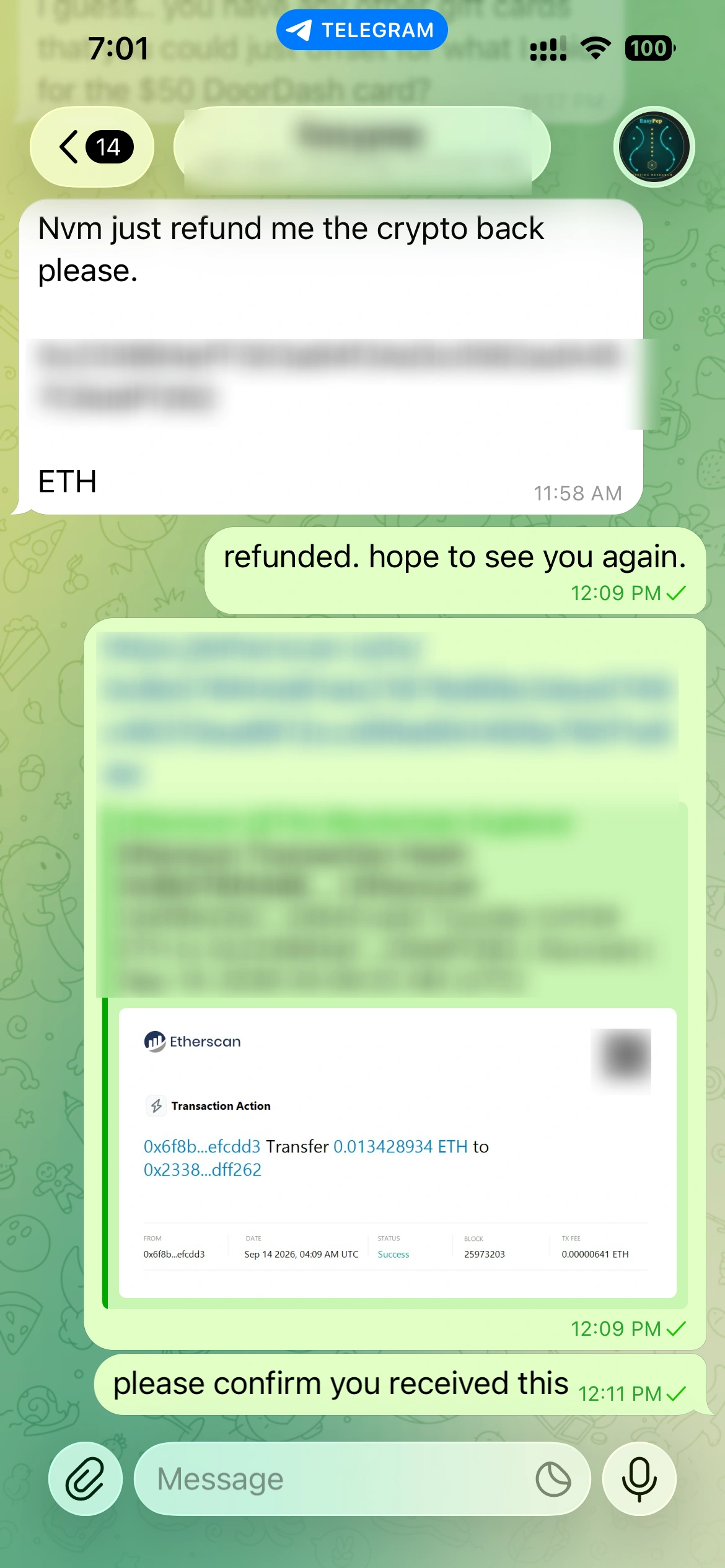 ETH refund on chain