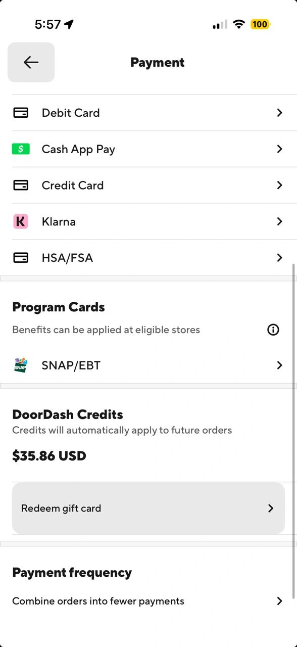 DoorDash credits redeemed