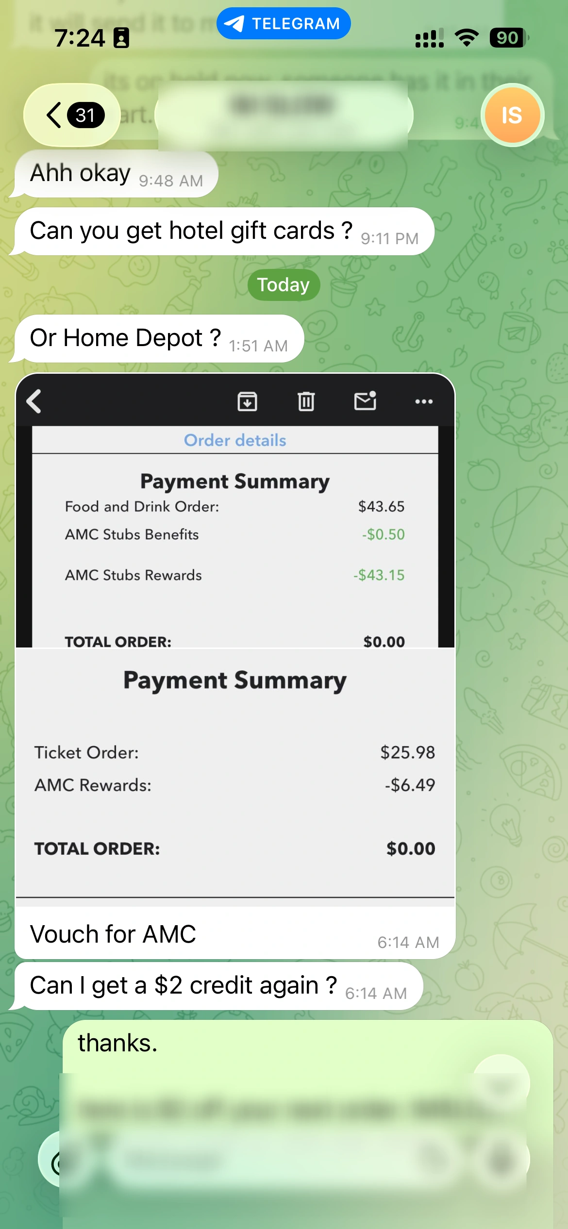 AMC concessions paid with rewards