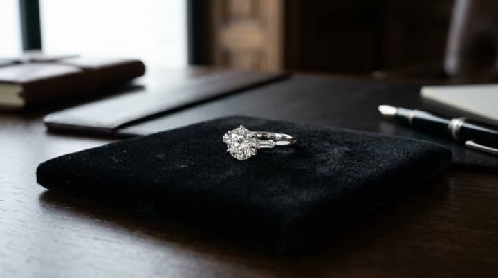 Diamond ring presented for discreet collateral appraisal and advance discussion