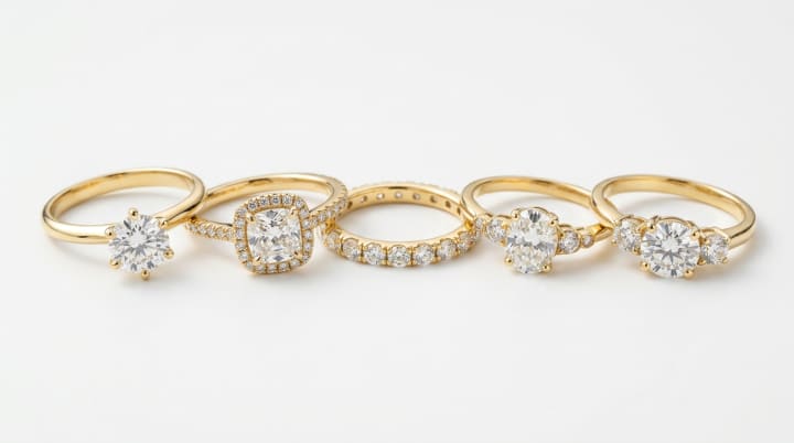 Multiple rings and gold jewelry sorted for estate intake, inventory, and offers